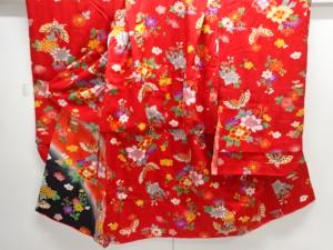 蝶に牡丹・草花模様子供着物(重ね衿・内袖付)